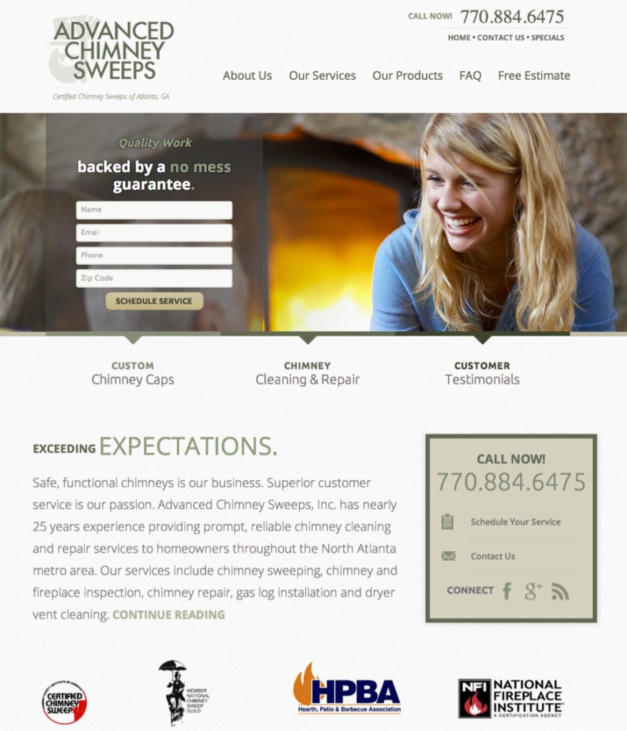 Advanced Chimney Sweeps of Atlanta Website By Ads Next